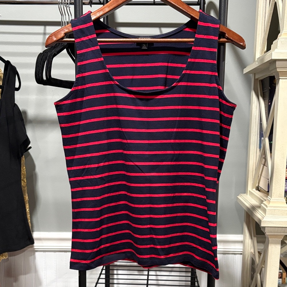 Talbots Navy and Red Striped Tank Top